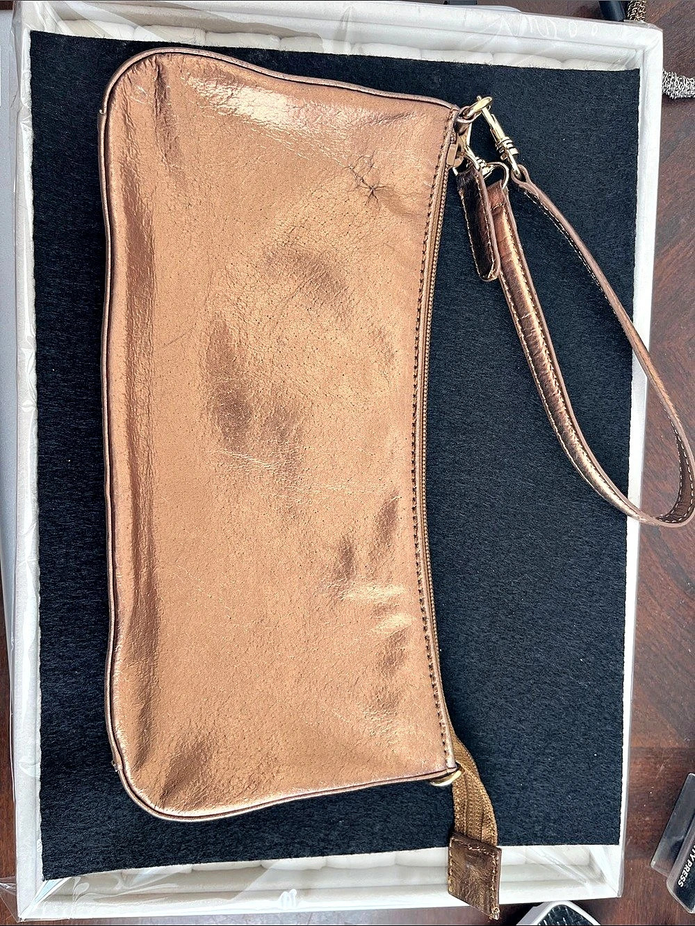Gianni Bernini Metallic Wristlet Clutch in Bronze